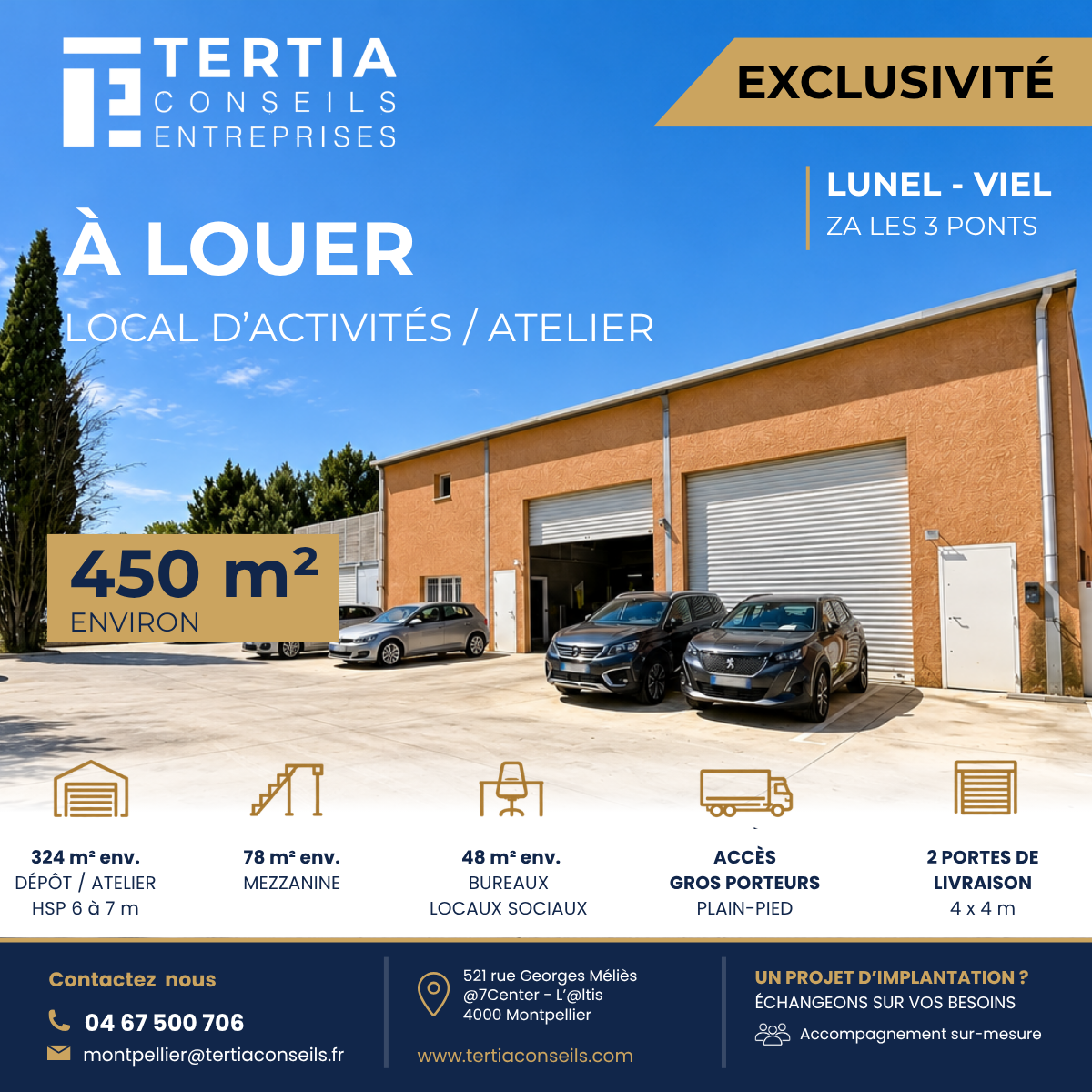 EXCLUSIVITE - LUNEL-VIEL - Locaux d'activités de 450 m² à louer
